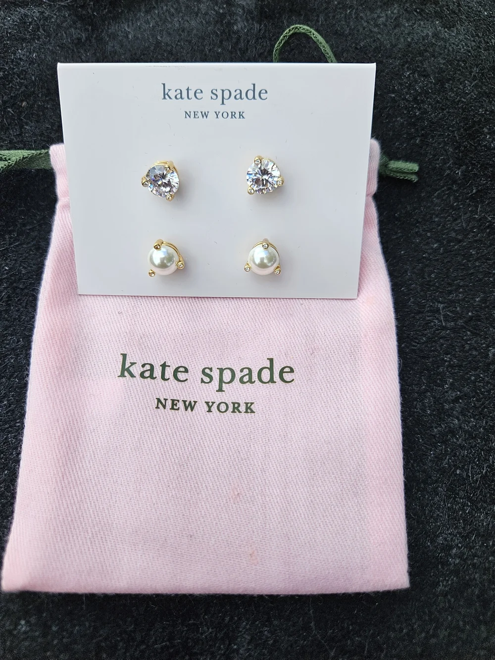 kate spade Gold Pearl and Clear Crystal Stud Earring Duo